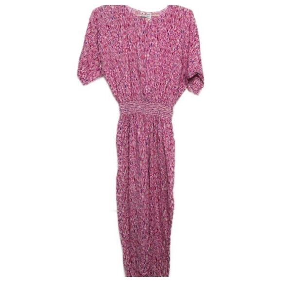 90s VTG  Pink Patterned Gathered Waist Jumpsuit - Picture 1 of 6